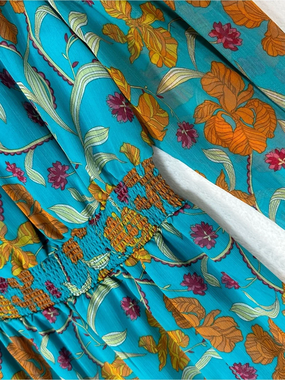 SOFIA JEANS‎ Sofia Vergara XS Off The Shoulder Midi Dress Teal Floral Boho Chic